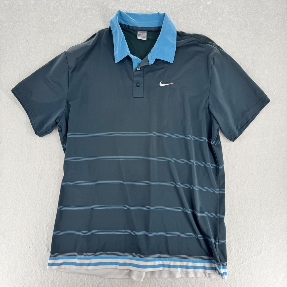 Nike - Polo Shirt Fit Dry Mesh Back Striped - Dark Grey Blue - XXL - Mens